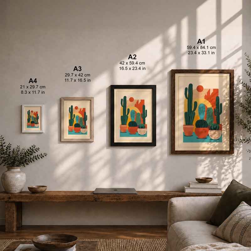 Desert Garden Mid-Century - Framed Print, Unframed, A3 - 42.0 x 29.7 cm