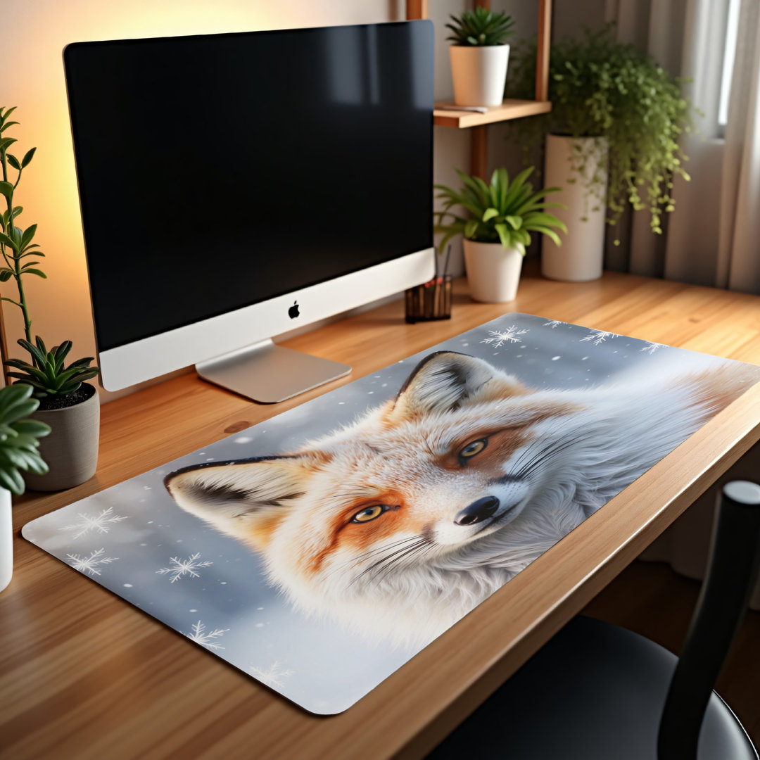 Red Fox Snowflakes Desk Mat