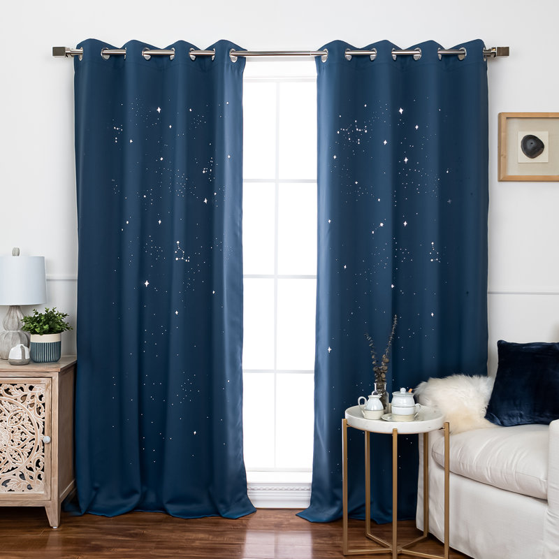 Nicholad Night Sky Laser Punch Room Darkening Curtain Pair, Indigo