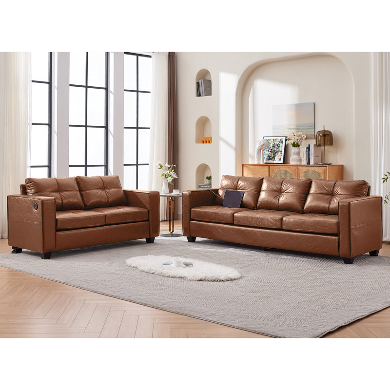 2-Piece Faux Leather Living Room Set, Brown