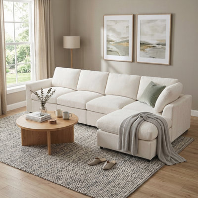 Modular Sectional Sofa with Movable Ottoman for Living Room