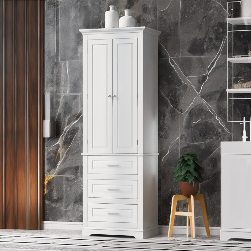 Armoire de rangement haute avec trois tiroirs, Blanc