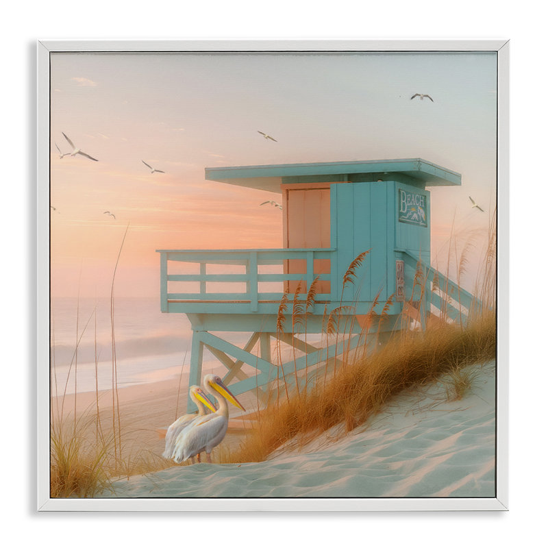 «Coastal Charm Beach Hut», estampe numérique par Steve Hunziker, Giclée encadrée blanc bord de mer, H 12 po x l 12 po