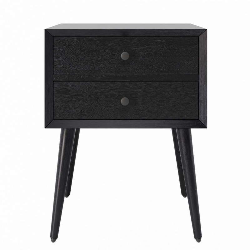Table de chevet avec 2 tiroirs, Noir
