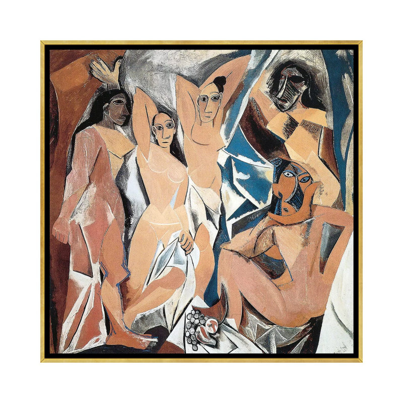 «Les Demoiselles D'avignon» par Pablo Picasso - reproduction, H 18 po x l 18 po x 1,5 po, Toile encadrée d'or