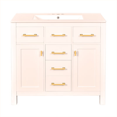 Ensemble de meuble-lavabo 36 po avec lavabo en céramique 36 po, armoire de salle de bain autoportante avec 4 tiroirs et 2 armoires, armoire de rangement