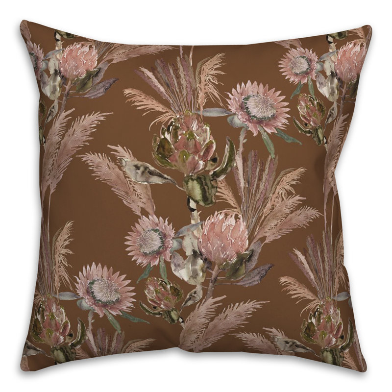 Floral Reversible Throw Pillow, Dark Brown
