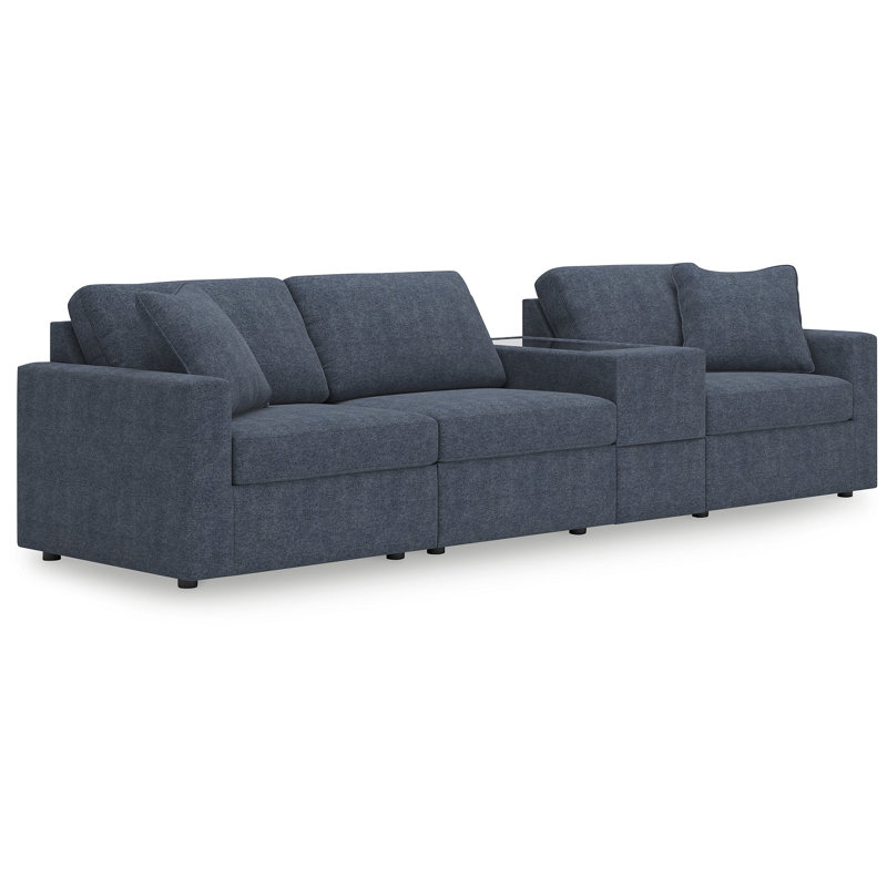 Canapé modulaire 4 pièces avec console de rangement Chobanyan, Polyester bleu