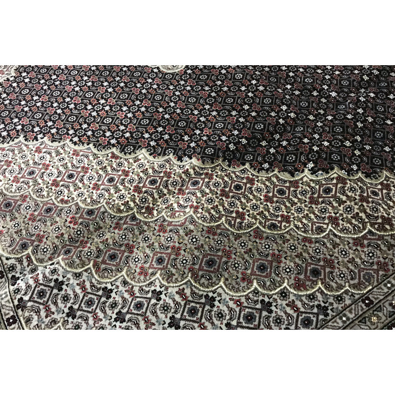 Hand-Knotted High-Quality Black and Cream Area Rug