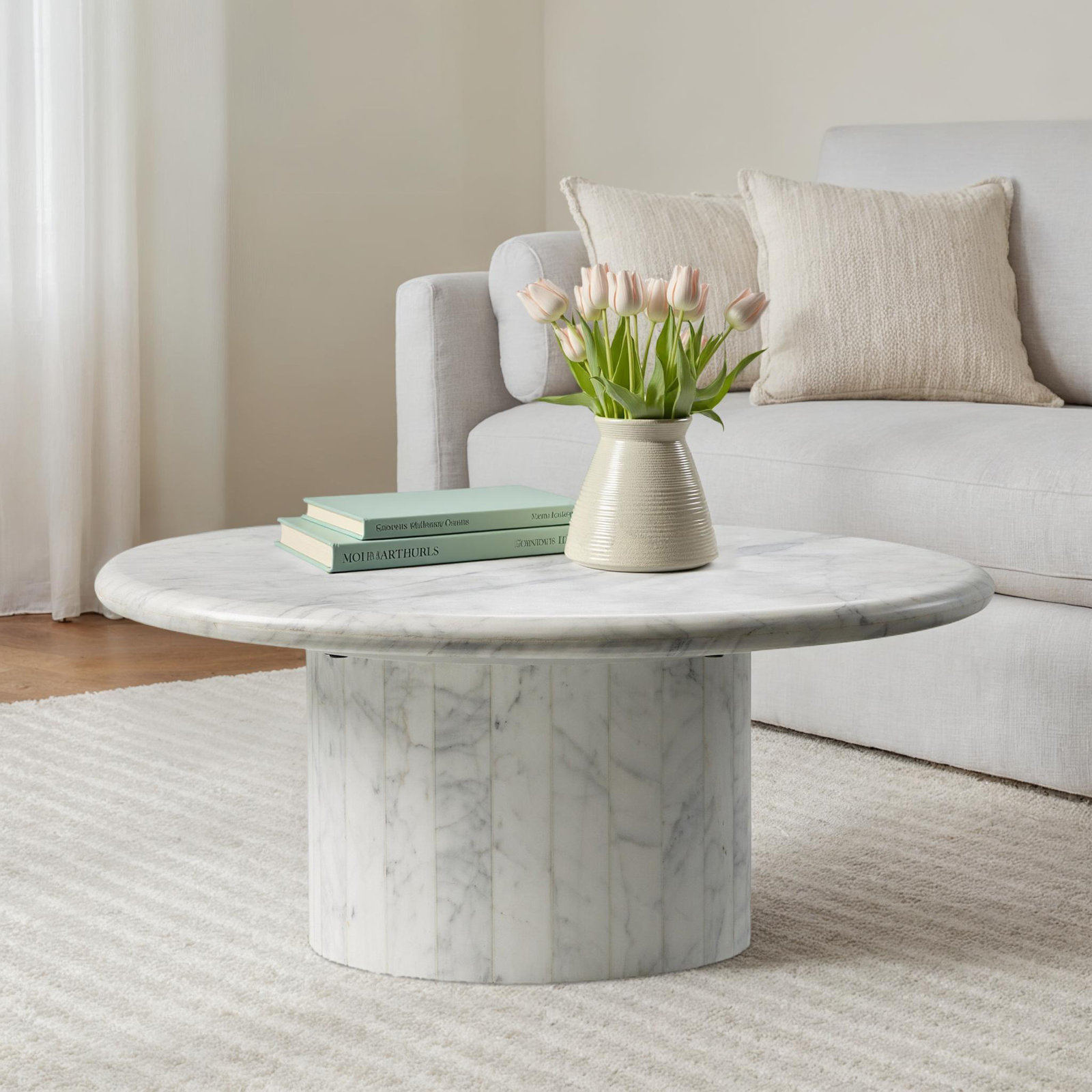 Brennan Genuine Marble Coffee Table, 13" H x 30.75" L x 28.5" W