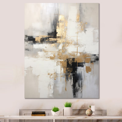 Essential Bliss Minimalism Abstract Gold Painting - Grey Abstract Painting Canvas Print