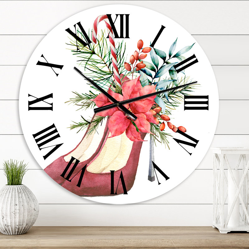 Chaussures à talons en daim rouges avec décor floral de Noël - horloge murale traditionnelle, Petit