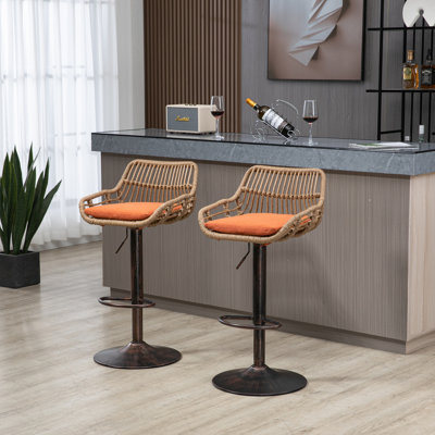 Modern Swivel Bar Stools Set of 2 Adjustable Counter Height Chairs with Footrest for Kitchen