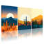 Ensemble de 3 tableaux sur toile tendue représentant un paysage de montagnes et de cactus au coucher du soleil dans le désert-931645020