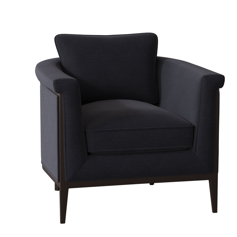 Chalice Upholstered Barrel Chair, Venice Navy, American Walnut
