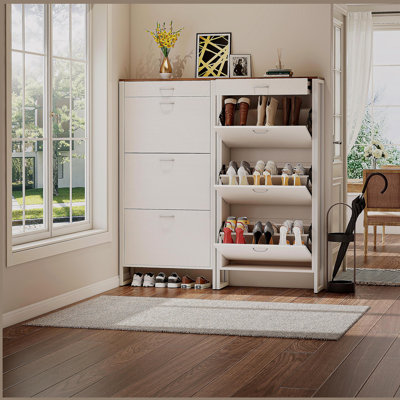 Shoe Storage Cabinet with 3 Flip Drawers&1 Drawer, Slim Storage Racks for Entryway, Hidden Narrow Shoe Organizers