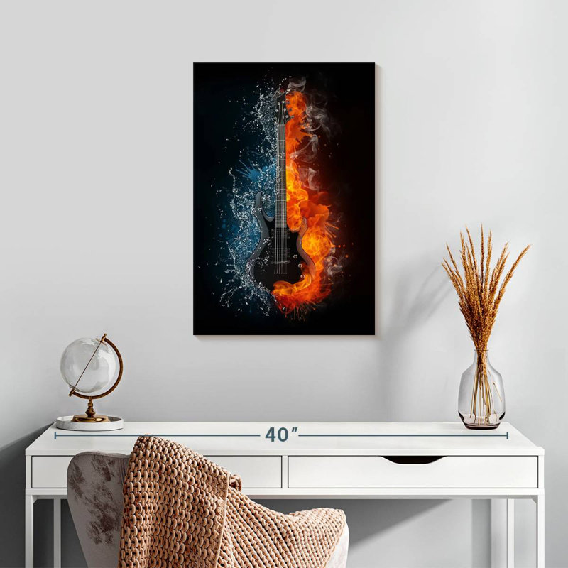 Abarca Flaming Guitar, 24" H x 16" W