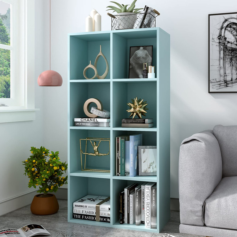 Wooden 4-Tier Floor Standing Open Bookshelf, Light Blue