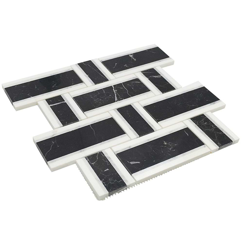 Esplanade 13x13 Basketweave Polished Marble Mosaic Tile, Black Beauty