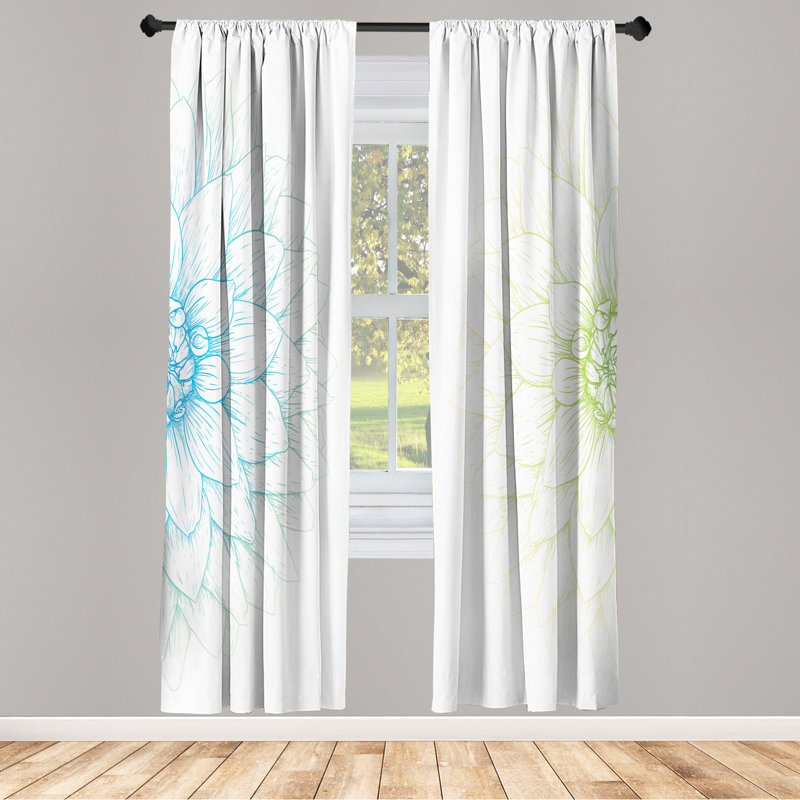 Microfiber Floral Semi-Sheer Rod Pocket Curtain Panels, 28" W x 63" L, Green/Blue