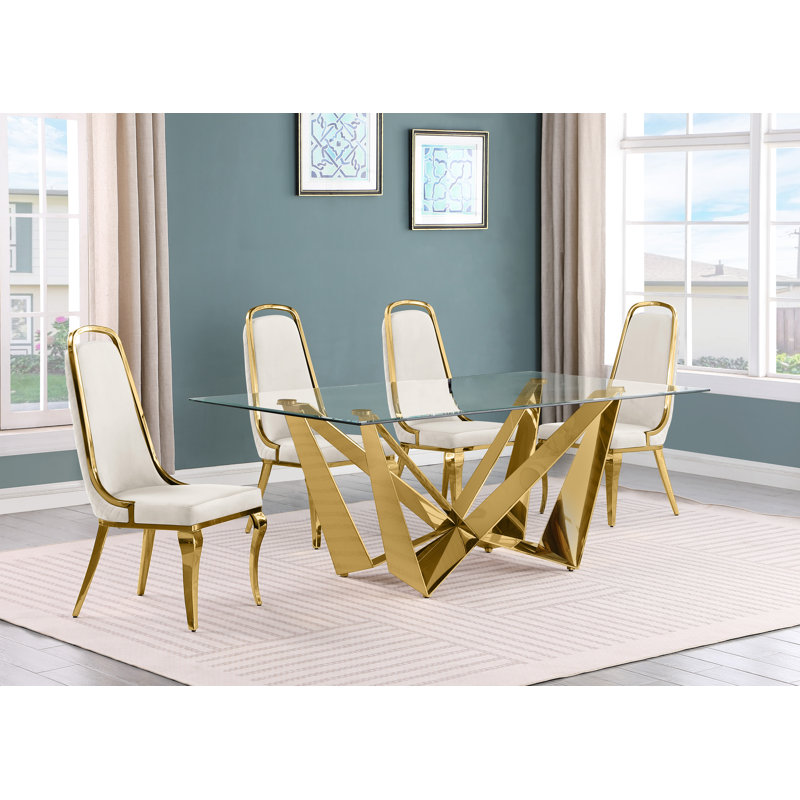 Ensemble de salle à manger rectangulaire L 78 po x l 42 po Keori, 5, Crème / doré, Or