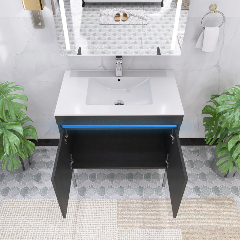 Meuble-lavabo simple avec plateau Lexxy 30, Noir