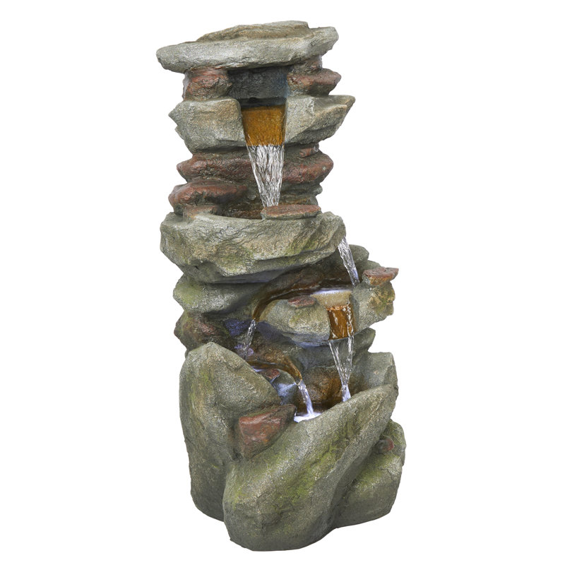 Outdoor Rock Fountain with Lights