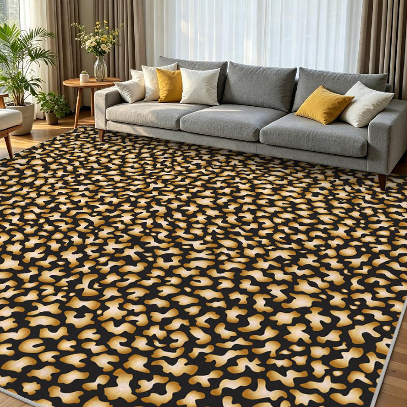 Tapis d'intérieur lavable à la machine, motif abstrait à pois lumineux dorés, Rectangle 71 po x 98 po