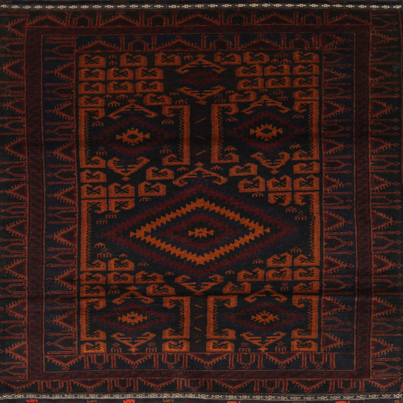 Tapis oriental noir / rouge, Rond 4 pi