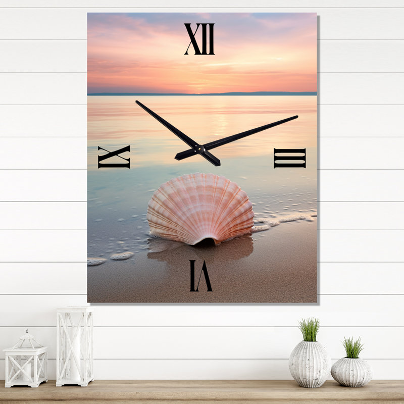 Horloge murale moderne Beige Seashore Serenade I - Animaux, Petit