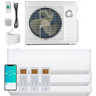 35000 BTU 3 Zone Mini Split AC/Heating System, WiFi Enabled, 19 SEER2, 208-230V, 9000+9000+18000 BTU Ductless Heat Pump