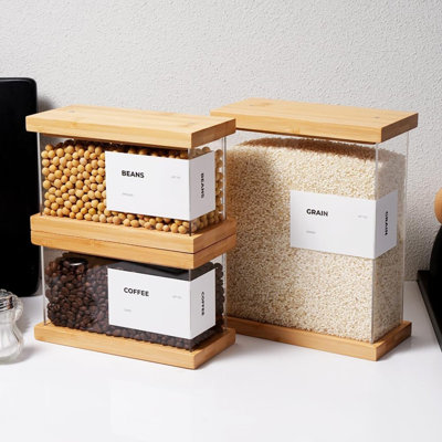 Natural Bamboo Airtight Food Storage Jars, Kitchen Organizer For Grains Rice Flour Snacks
