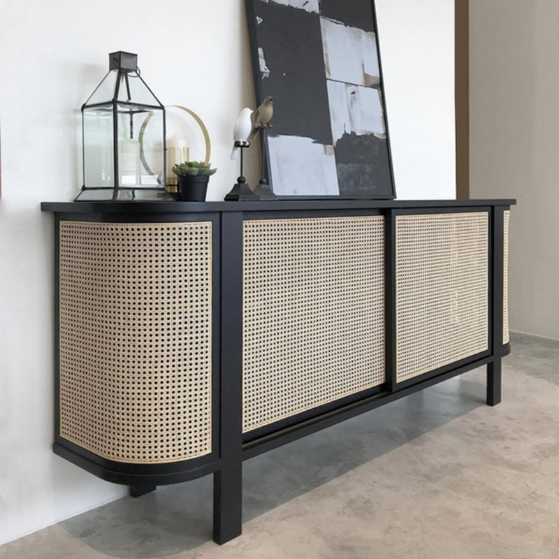 Buffet simple en osier, H 35,43 po x l 59,06 po x P 17,72 po, Noir