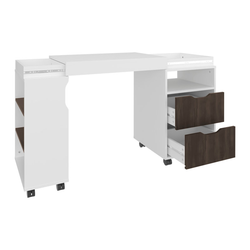 Bureau extensible Keller, blanc / noyer foncé