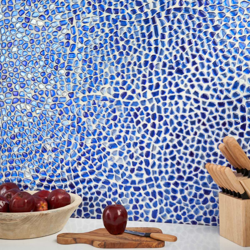 Komorebi Pebble Mineral Ice Gray Polished Glass Mosaic Tile, Juneau Spring