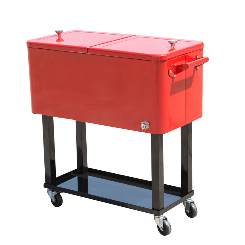 Ruby Red Metal Rolling Outdoor Cooler with Wheels