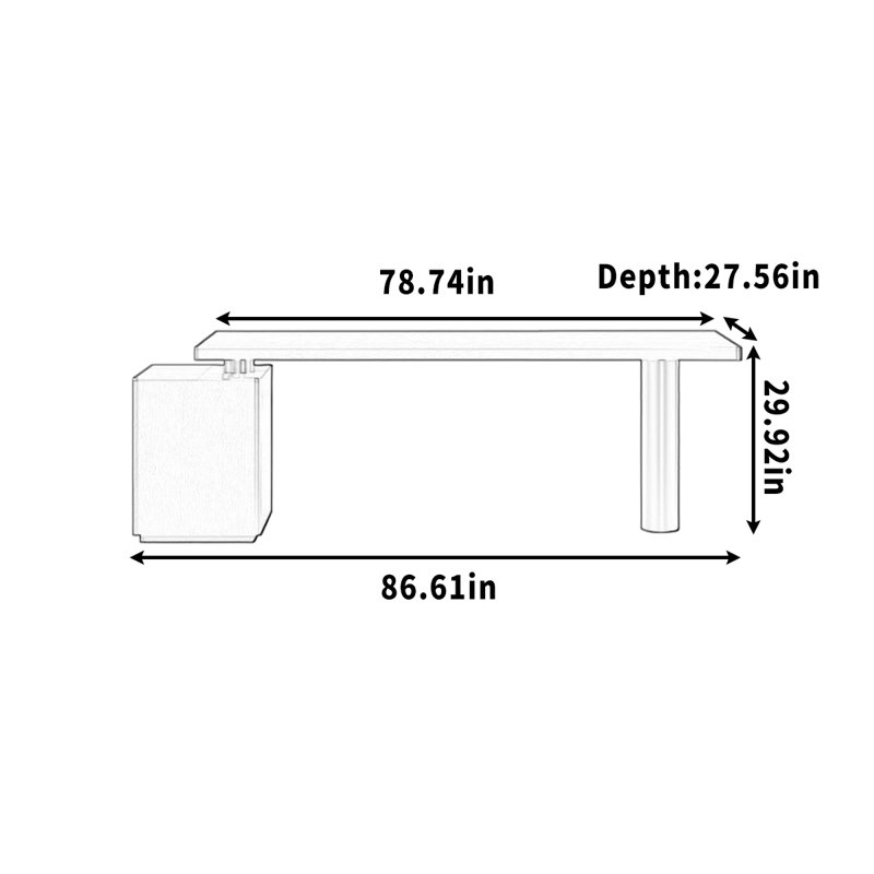 Bureau d'étude pour travailler / étudier spacieux pour un usage domestique, H 29,92 po x l 86,61 po x P 27,56 po, Brun