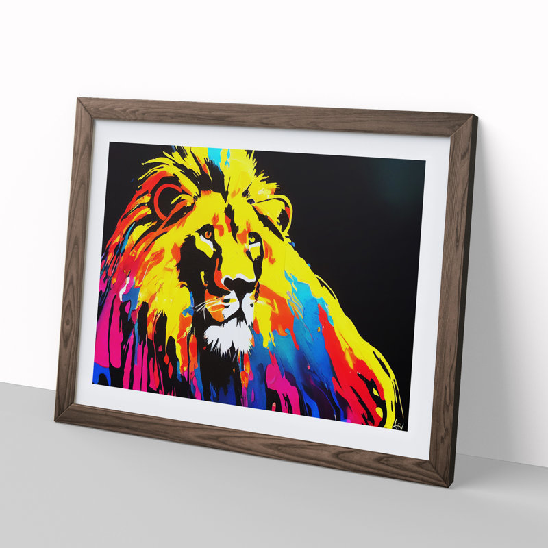 Lion Splash Vol.3 - Single Picture Frame Print, 46cm H x 64cm W x 2cm D, Walnut