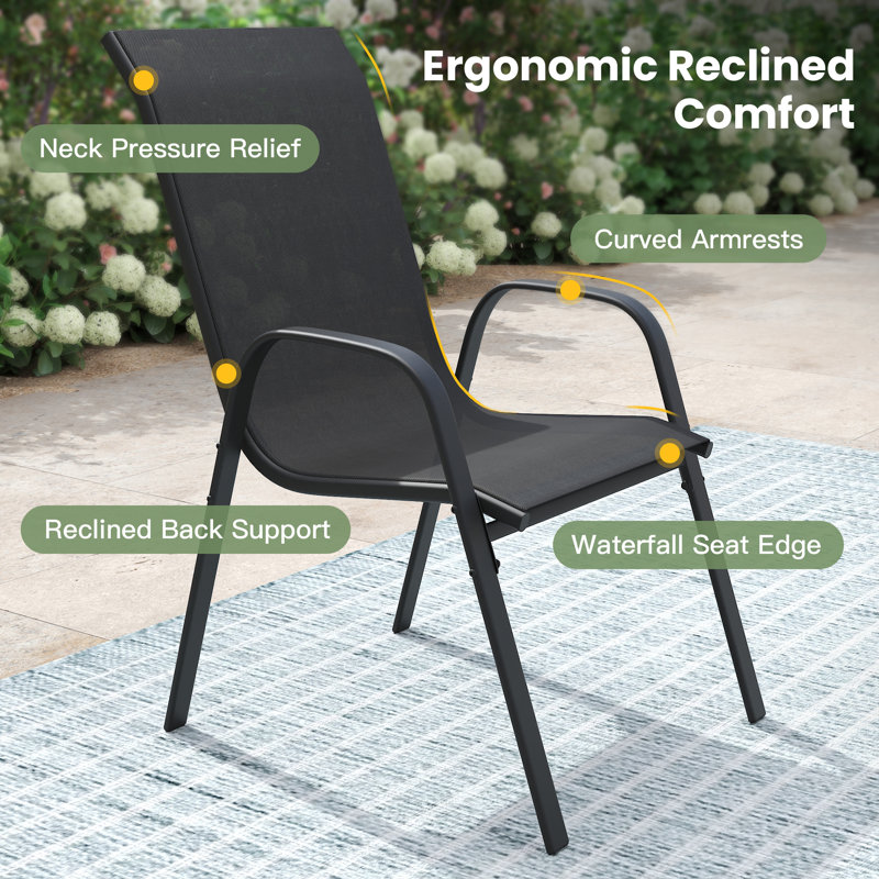 4-Person Square Patio Dining Set With Stackable Chairs, Black