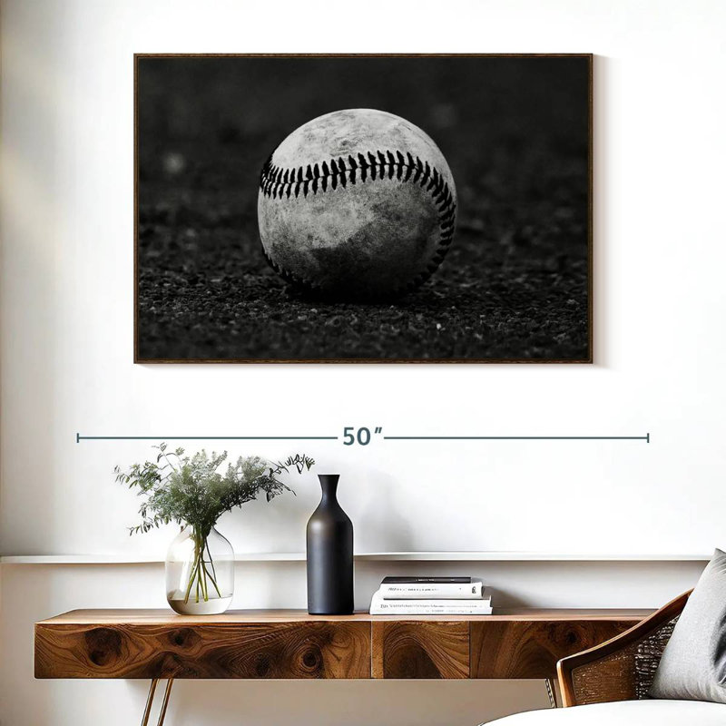 Baseball monochrome, Cadre flottant noyer, 40 po x 27 po