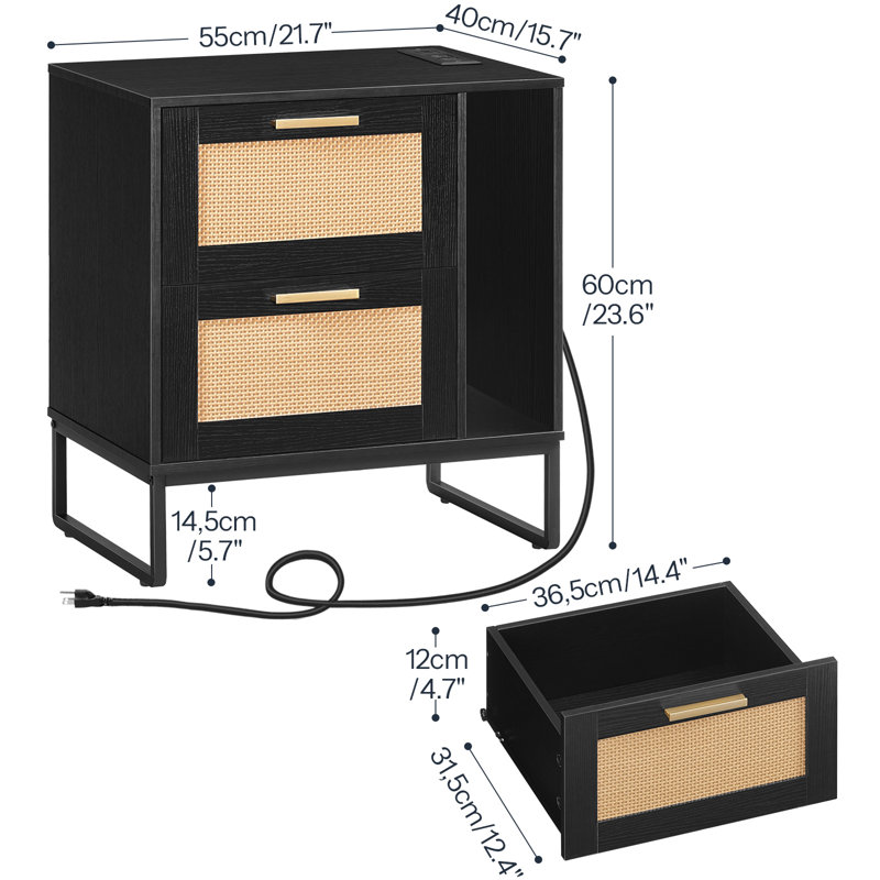Bennye 21.65'' W Nightstand with Storage and Built-In Outlets,Rattan  Nightstand