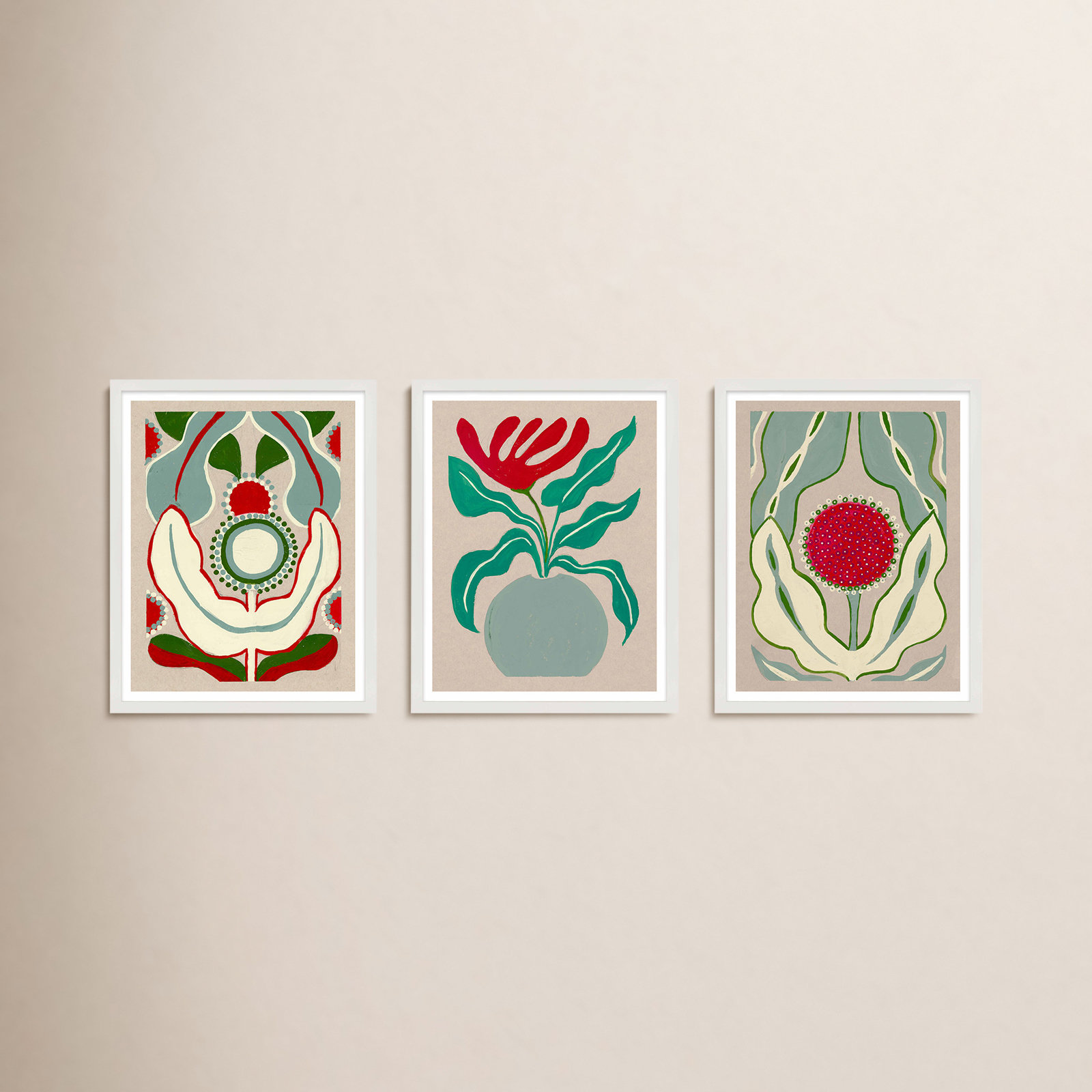 Magical Flowers 3-Piece Print Set, 20" H x 16" W x 1.25" D, White Framed Paper