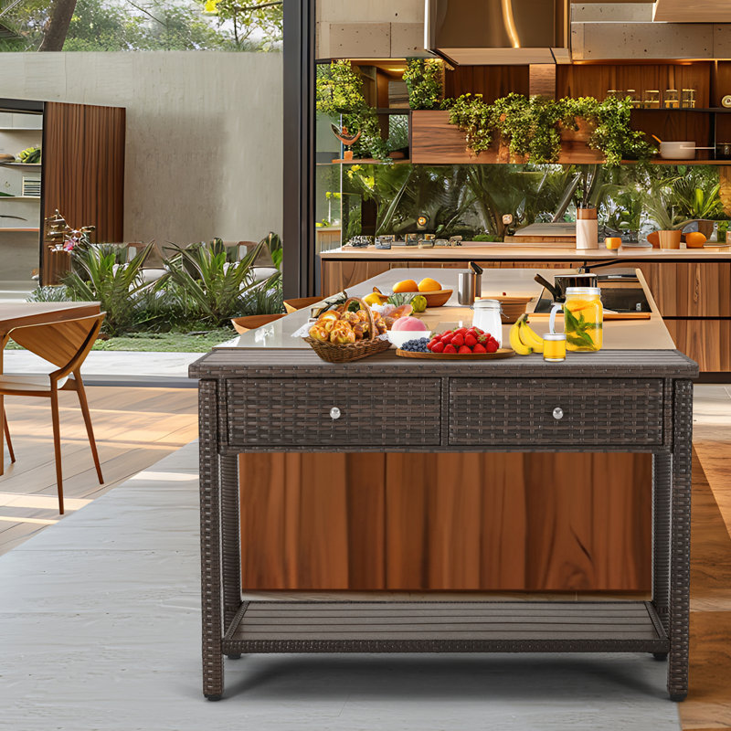 Console d'extérieur avec tiroirs Buffet de rangement pour bar et patio 45 po.