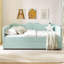 Lit de jour double, lit de jour rembourré en vichy équipé d'une base de lit gigogne escamotable et d'une pochette de rangement latérale, canapé-lit multifonctionnel en bois massif pour chambre d'enfant et chambre d'amis - Cyan-1383724844-1383724846