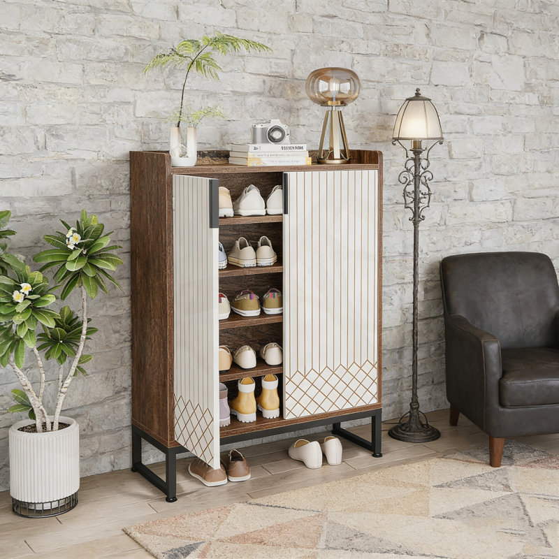 Armoire à chaussures 29,52 po avec portes, Brown/White