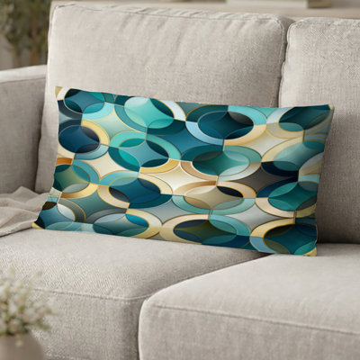 Coussin décoratif à motif géométrique - tuiles géométriques modernes bleu sarcelle et doré