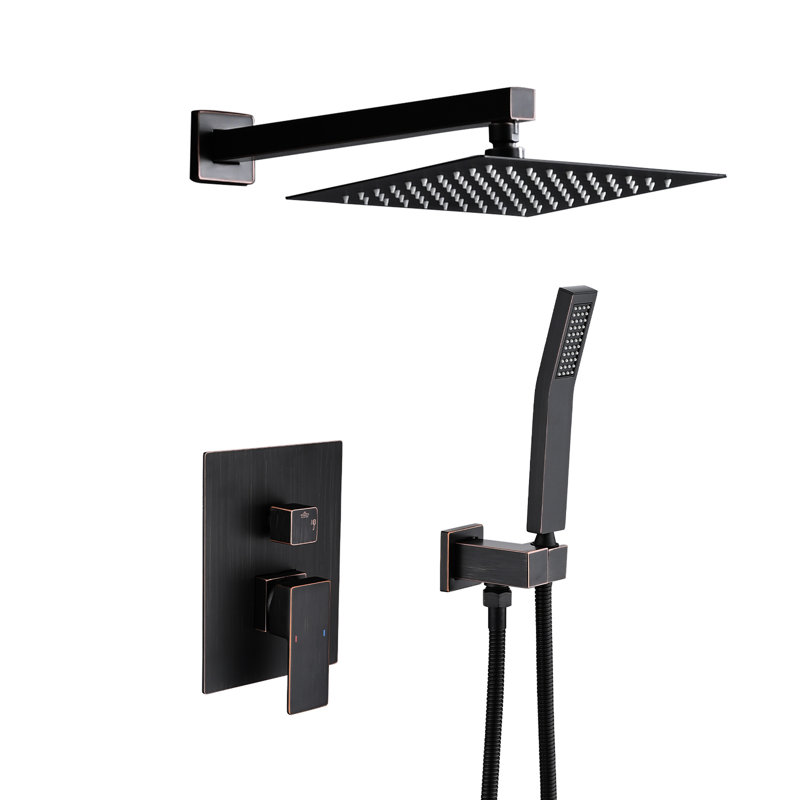 Bathroom Wall Mounted Shower With 10" Rainfall Head And Movable Handheld Faucet In Bronze Tone Oil-Rubbed System Portable For Bath