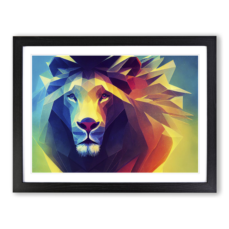Illuminated Abstract Lion - Single Picture Frame Print, Black, 46cm H x 64cm W x 2cm D