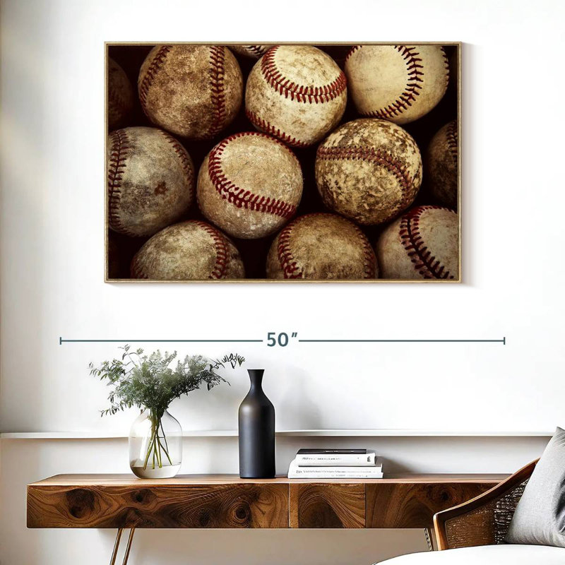 Balles de baseball, Cadre flottant en bois naturel, 40 po x 27 po