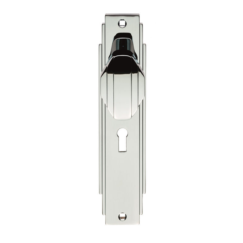 Art Deco Lock Door Handle, Polished Chrome